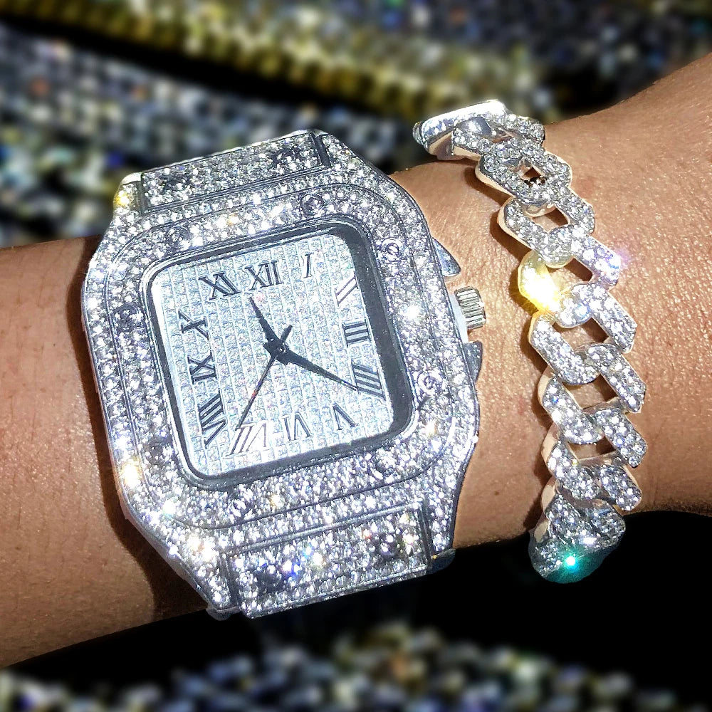 Luxury Moissanite Iced Out Unisex Diamond Watch – Stainless Steel Hip Hop Bust Down