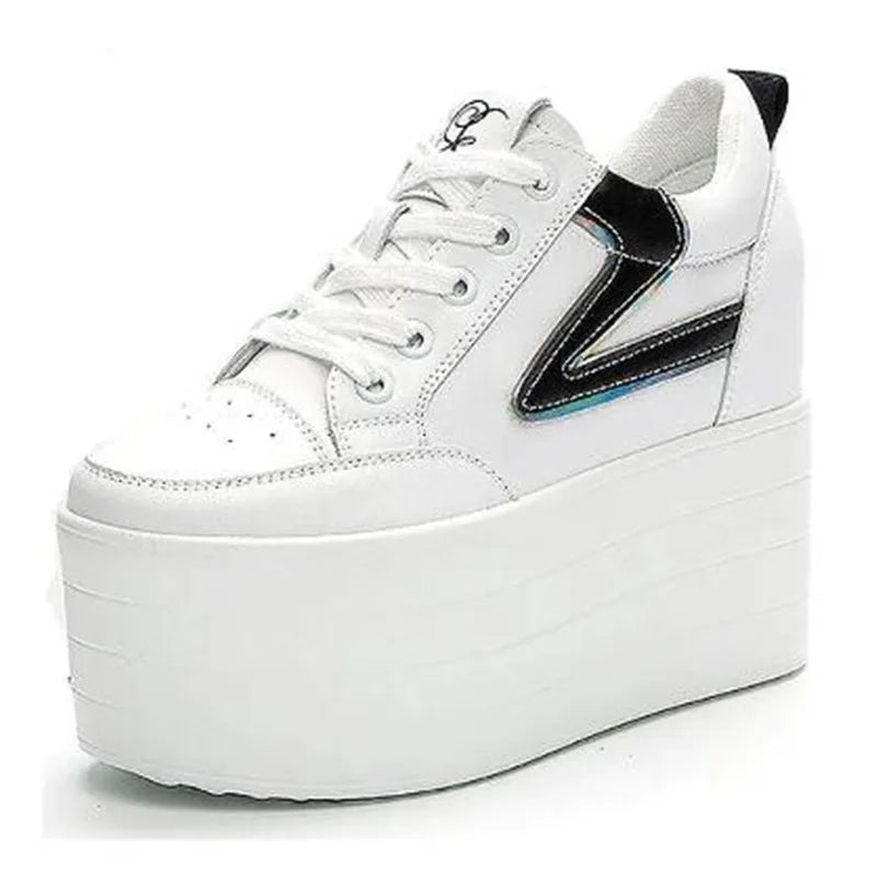 Women’s 12CM Leather Platform Wedge Hidden Heel Sneakers