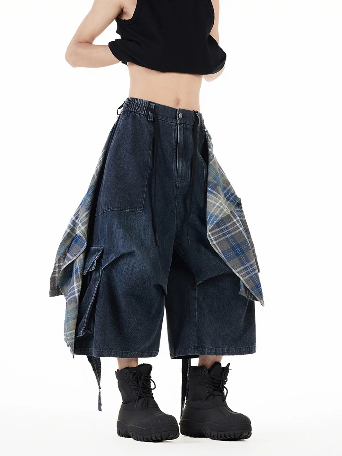 Unisex Removable Waistband Wide-Leg Denim Pants – Loose Fit Seven-Foot Jeans