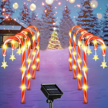 8PCS Solar Candy Cane Garden Lights – Waterproof Outdoor Christmas Decorative Pathway Lights
