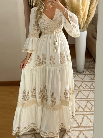 Women’s Boho Lace Long Dress – Elegant Hollow-Out Summer Beach Maxi Dress