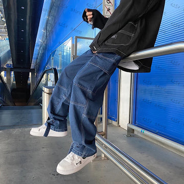 Men’s Wide Leg Loose Baggy Denim Cargo Jeans