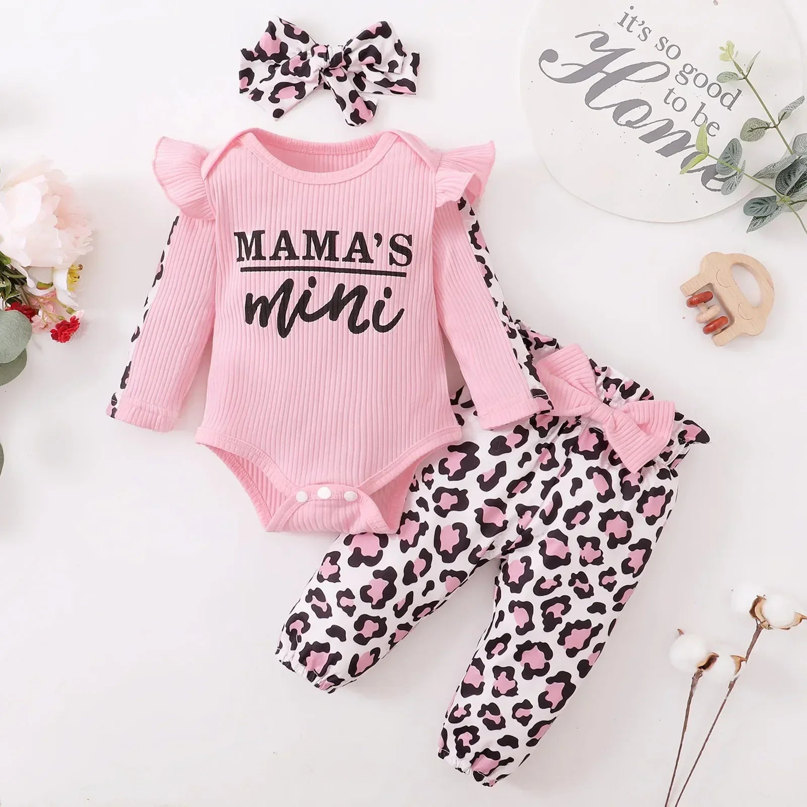 Baby Girl Outfit Set – 3 Pcs (Romper + Pants + Headband)