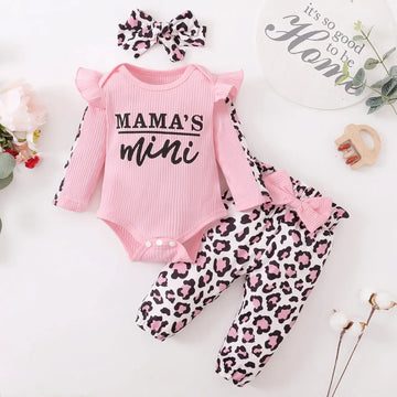 Baby Girl Outfit Set – 3 Pcs (Romper + Pants + Headband)