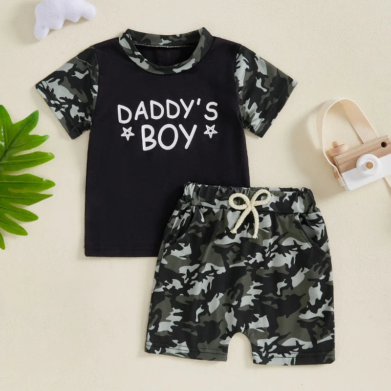 Toddler Boys Summer Outfit – Camo Print Tee & Shorts Set