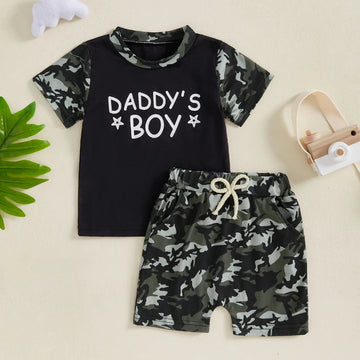 Toddler Boys Summer Outfit – Camo Print Tee & Shorts Set