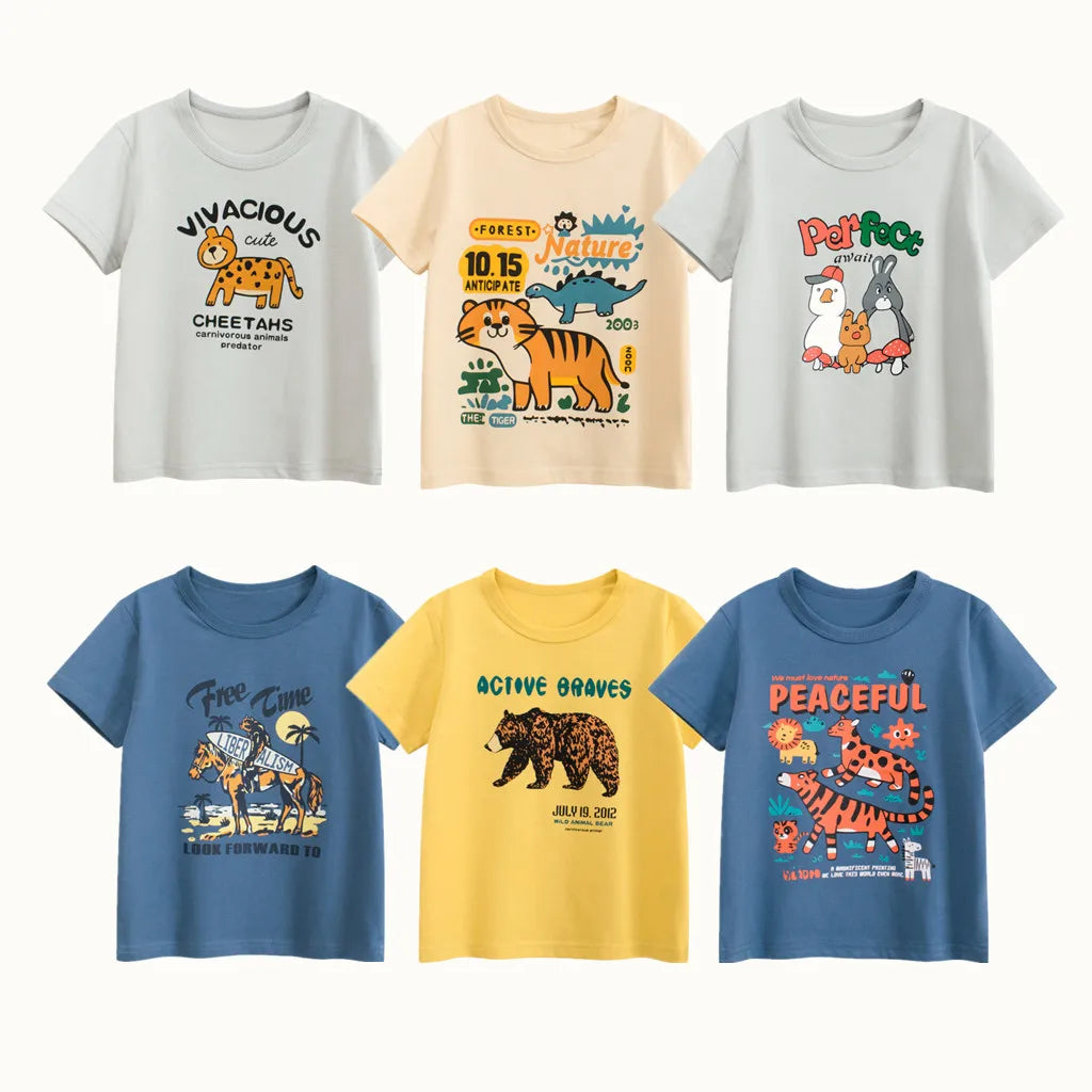 Children’s Cartoon T-Shirt – Cute Tiger, Dinosaur & Bear Cotton Top