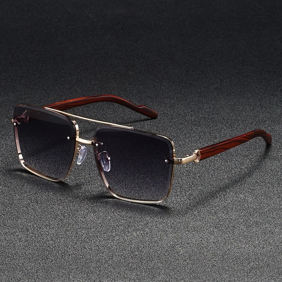 Luxury Square Sunglasses – Vintage Wooden Style UV400 Eyewear