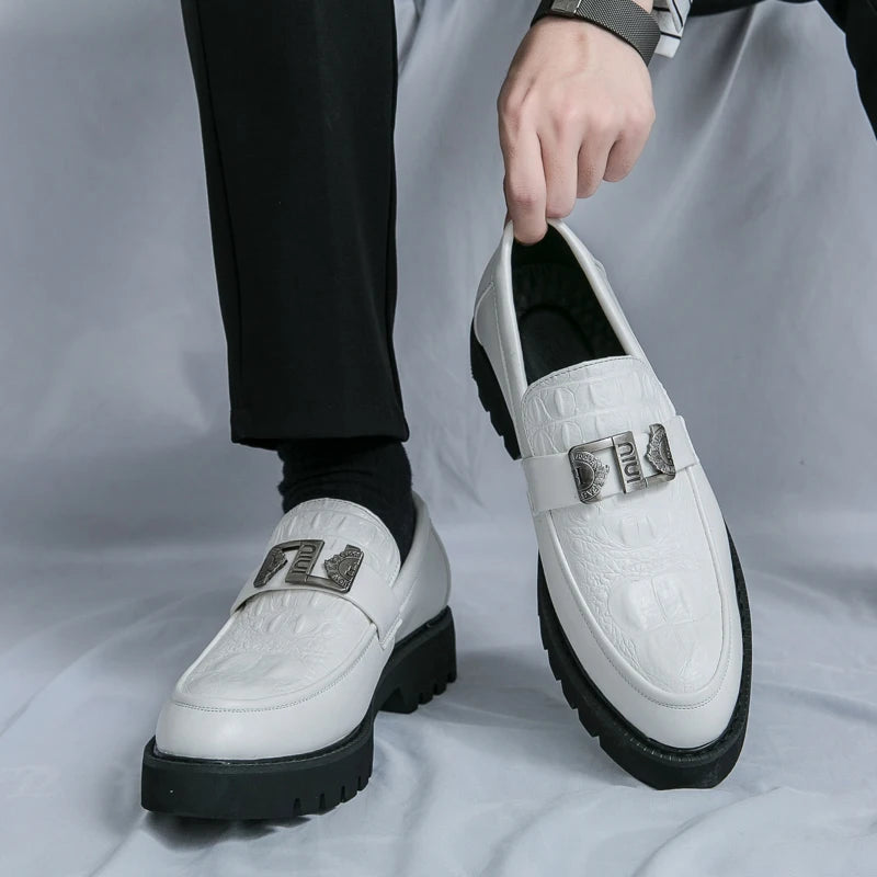Men’s White Thick Soled Dress Loafers