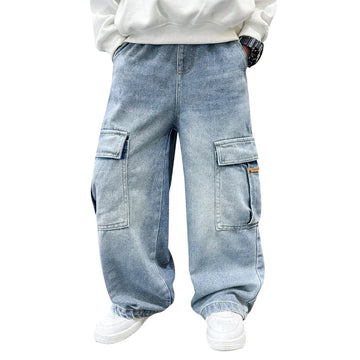 Boys Cargo Denim Pants – Loose Fit Jeans