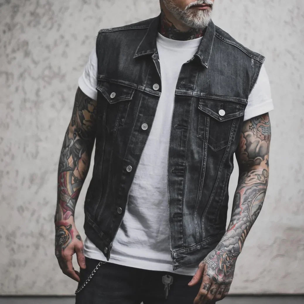 Men’s 2024 Denim Sleeveless Vest Jacket