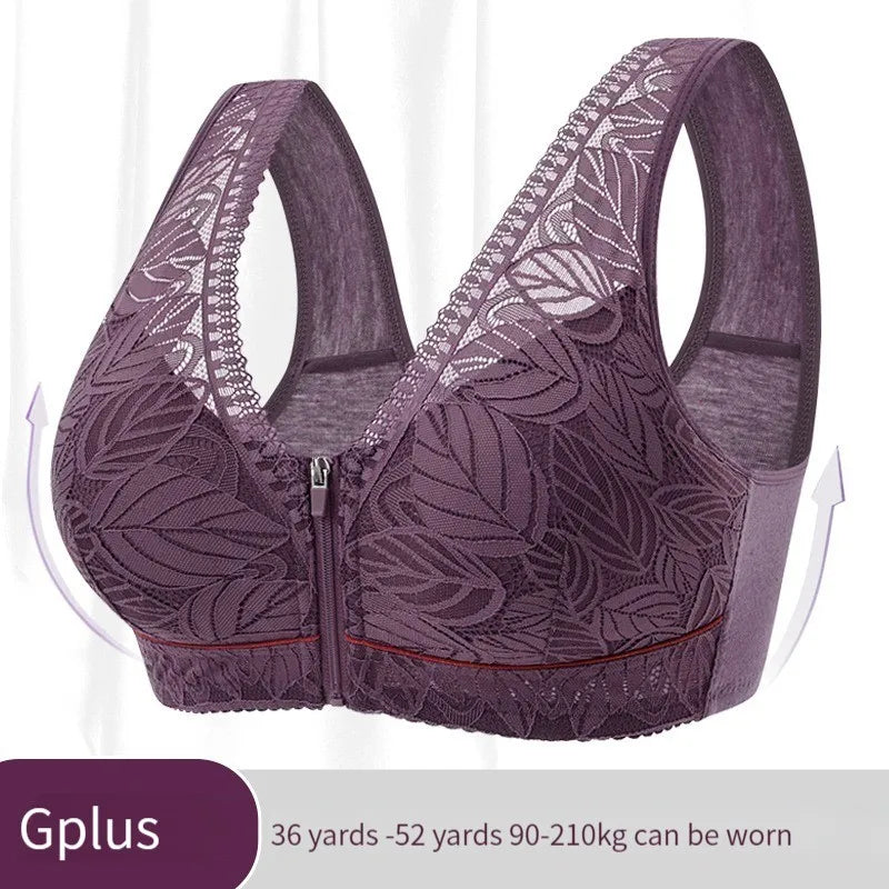 Women’s Front Zipper Sports Yoga Bra – S-6XL Breathable Cotton Cup