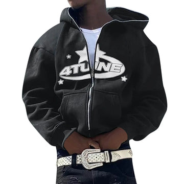 Men's Zip Up Hoodie – Letter Print Streetwear Cardigan Sweatshirt