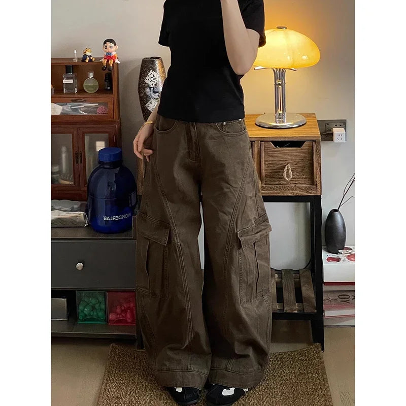 Women’s American Vintage Y2K Wide-Leg Jeans – High-Waist Loose Fit Denim Pants