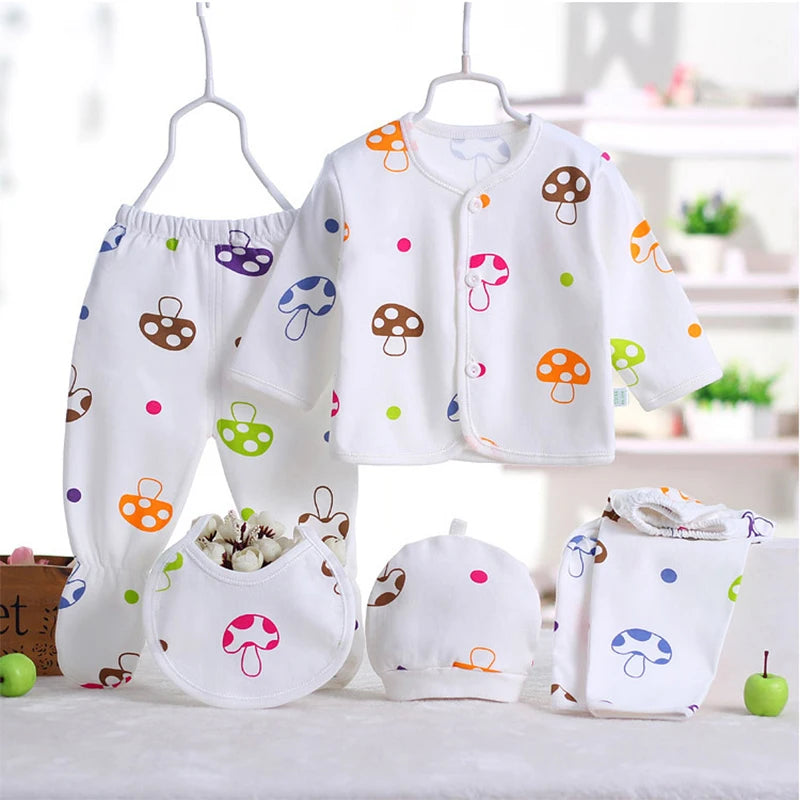5-Piece Baby Cotton Set Newborn Girls Boys Casual Outfit