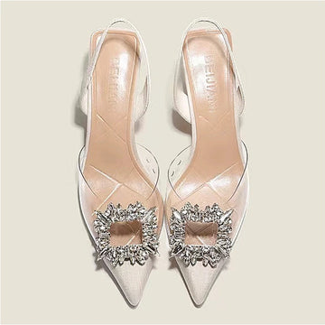 Spring Autumn Crystal Transparent Pointed Toe Heels