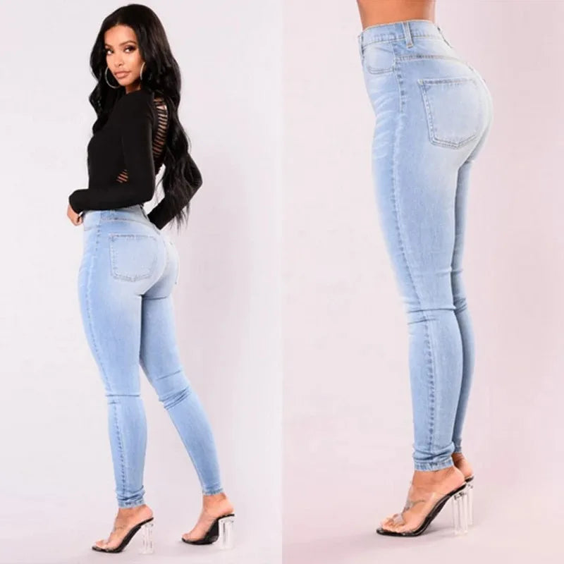 Women’s Sexy High-Waist Skinny Jeans – Push-Up Stretch Denim Pants
