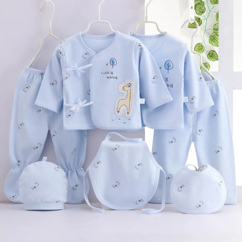 Baby 7-Piece Cotton Clothing Set – T-Shirt, Pants & Hat