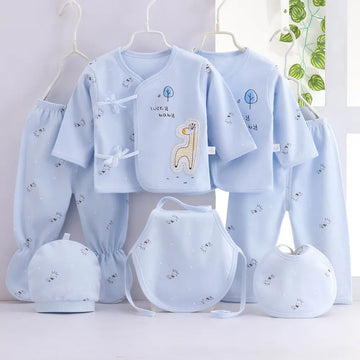 Baby 7-Piece Cotton Clothing Set – T-Shirt, Pants & Hat