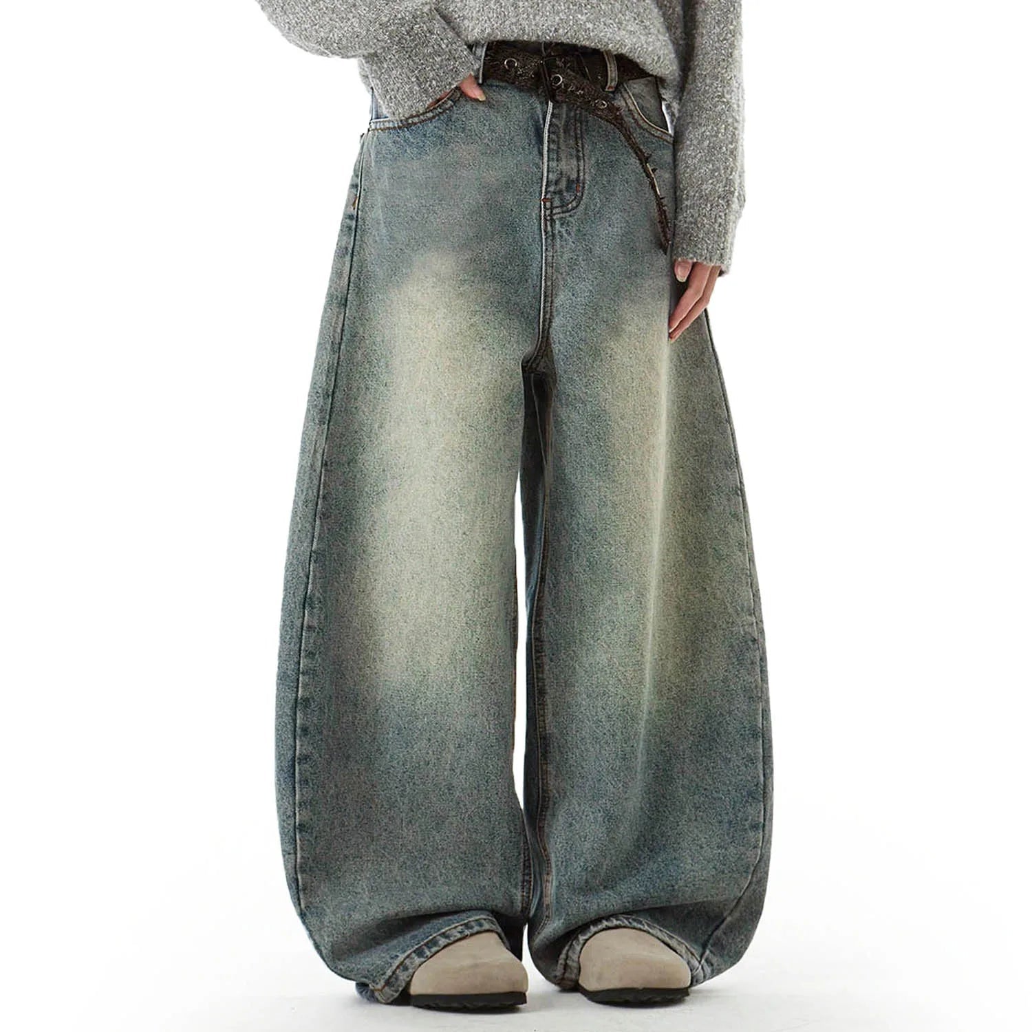 Men’s Blue Wide-Leg Baggy Jeans Vintage Curved Cut