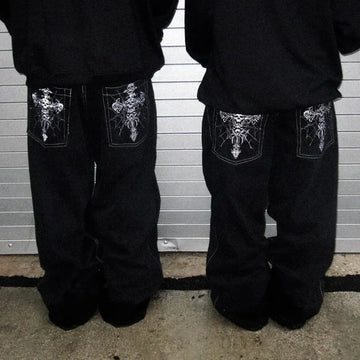 American Gothic Rock Skeleton Oversized Jeans Men