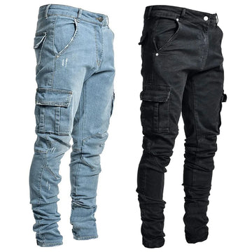 Men’s Street Elastic Denim Cargo Jeans