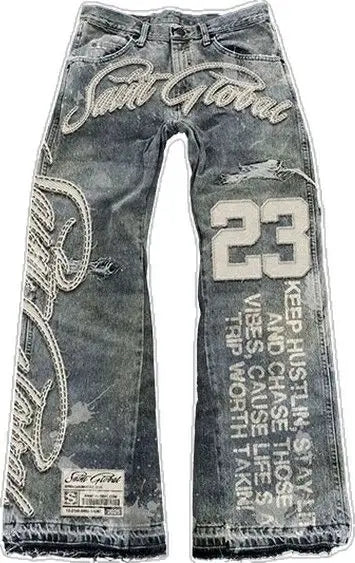Men's Vintage Blue Baggy Jeans – Wide Leg Streetwear Trousers