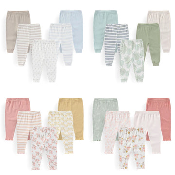 Baby Pants 0-12M – 4/5Pcs Cotton Trousers for Boys & Girls