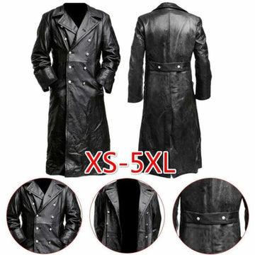 Men’s German Classic WW2 Military Black Leather Trench Coat
