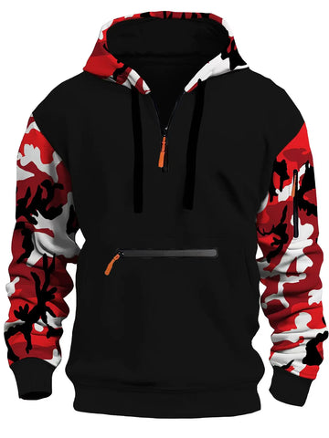 Men’s Camouflage Arm Zipper Hoodie Autumn Winter