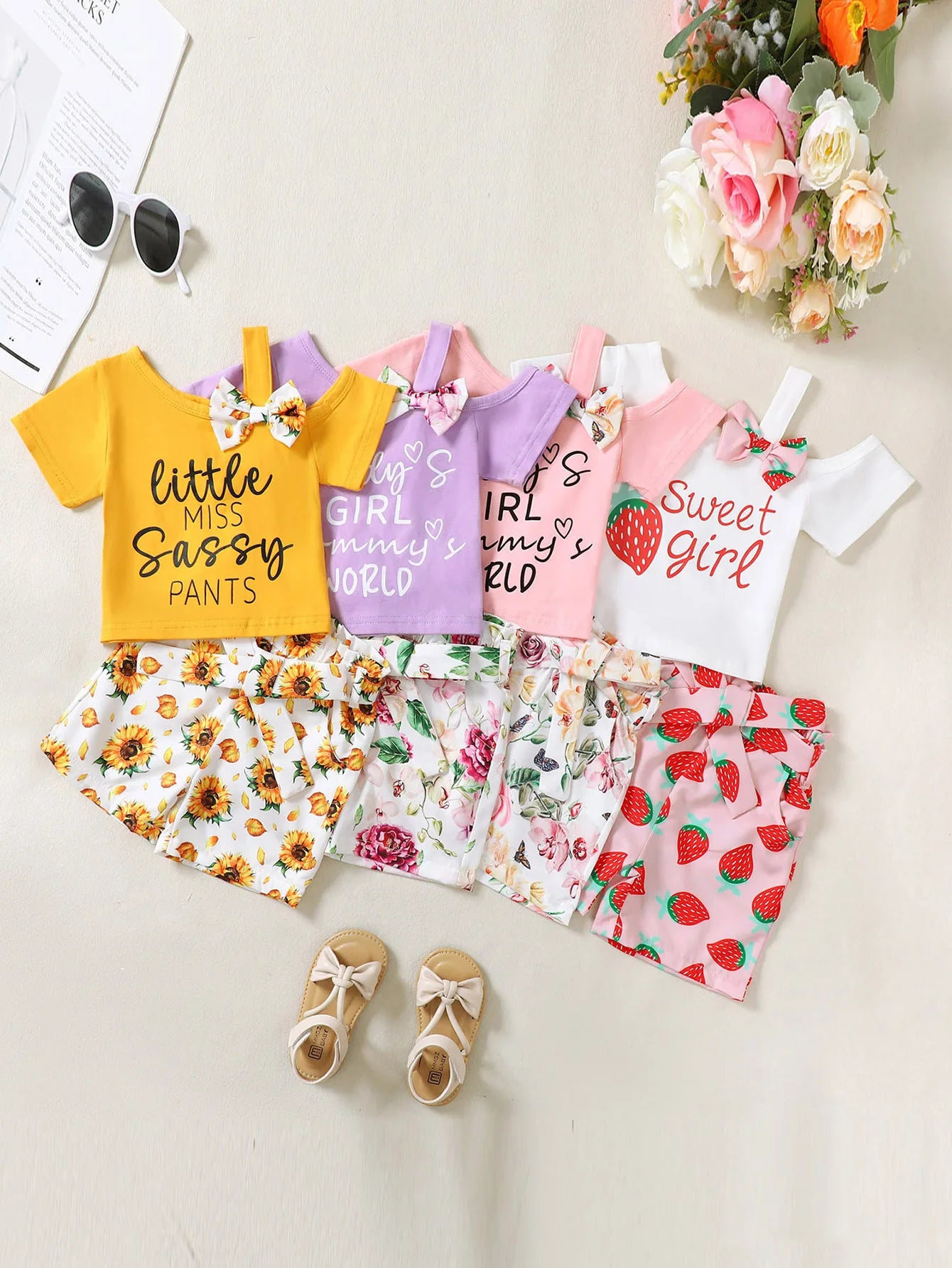 Toddler Girls Summer Outfit – Bow Halter Top & Shorts Set