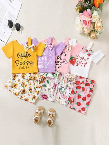 Toddler Girls Summer Outfit – Bow Halter Top & Shorts Set