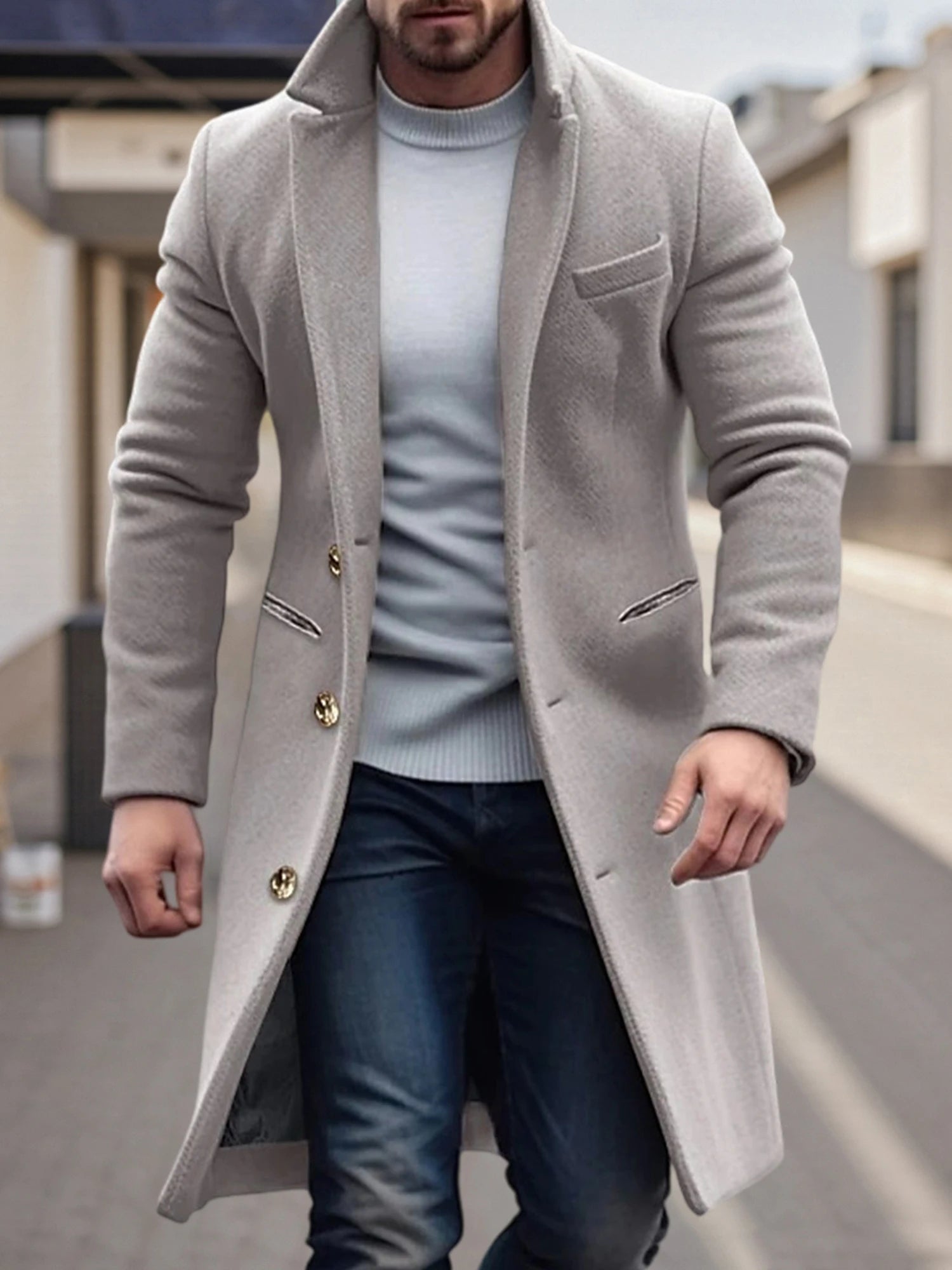 Men’s Classic Pea Coat – Wool Blend Winter Lapel Jacket