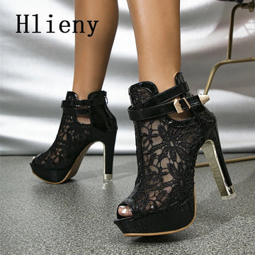 Hlieny Autumn Mesh Platform High Heels Boots Sandals
