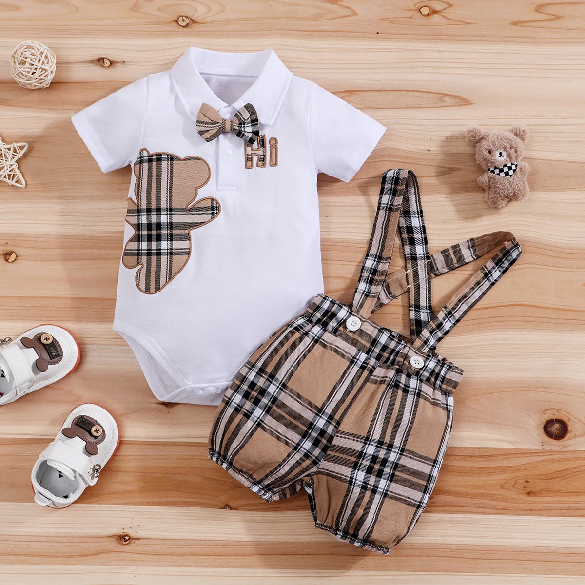 Baby Boy Outfit Set – Bodysuit & Suspender Pants