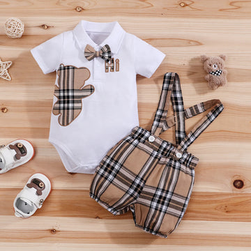 Baby Boy Outfit Set – Bodysuit & Suspender Pants