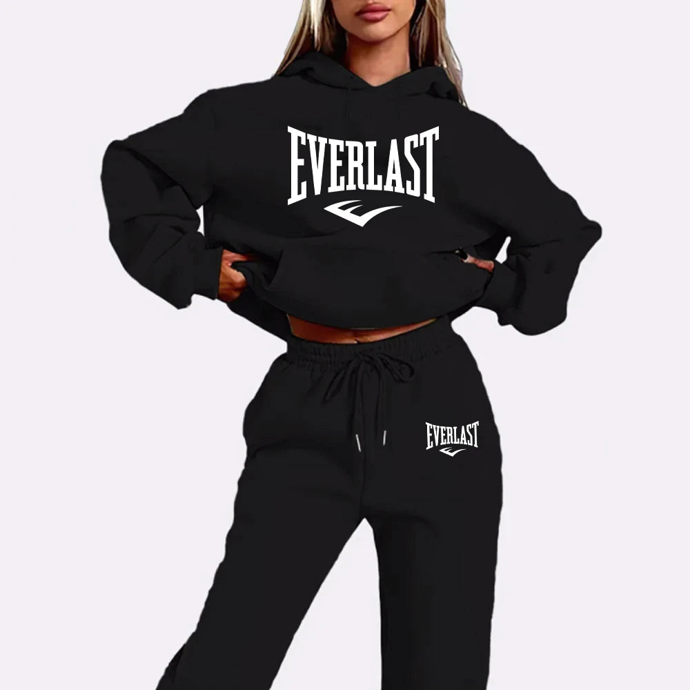 Women’s Letter Print Two-Piece Tracksuit with Hoodie & Joggers