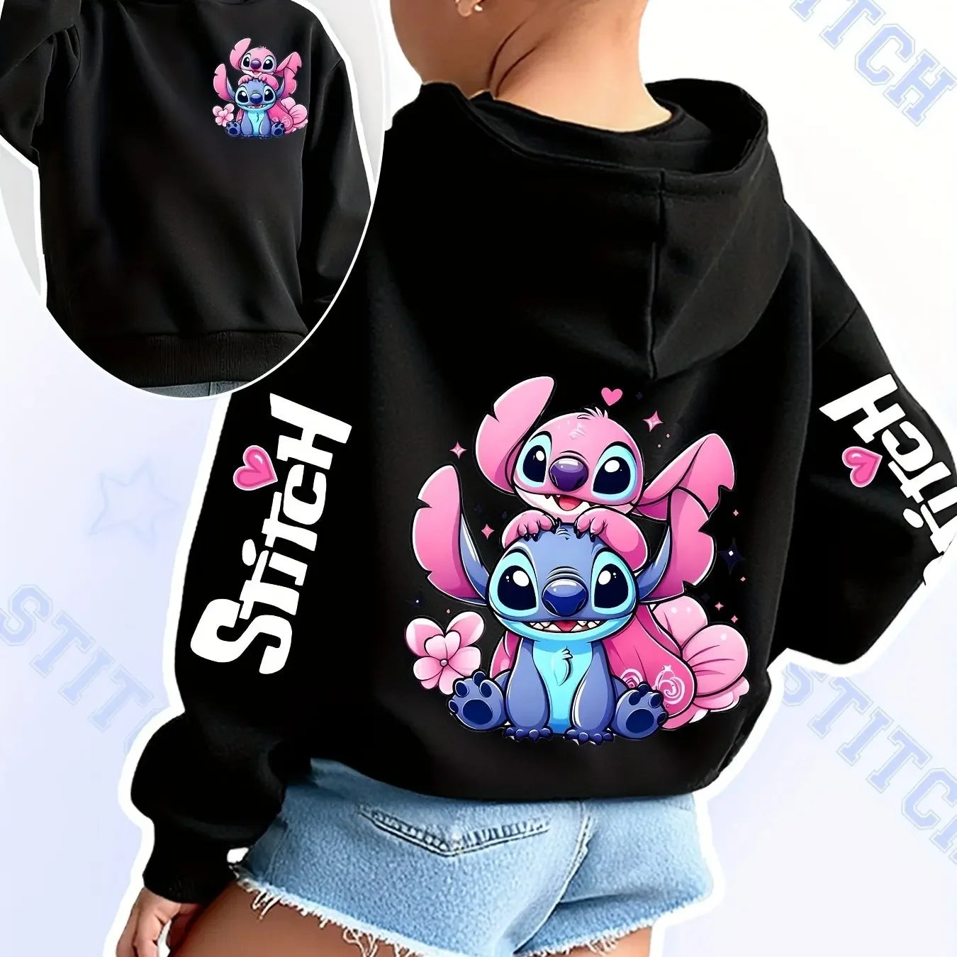2025 Disney Stitch & Angel Kids Hoodie Cartoon Sweatshirt Pullover