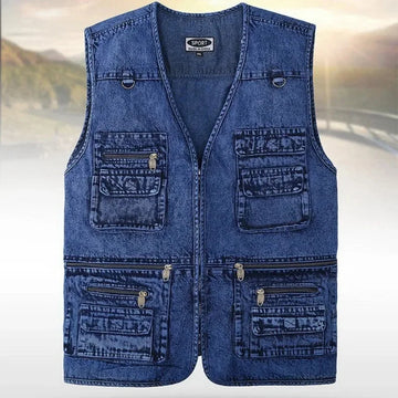 Men’s Dark Blue Black Denim Vest Jacket