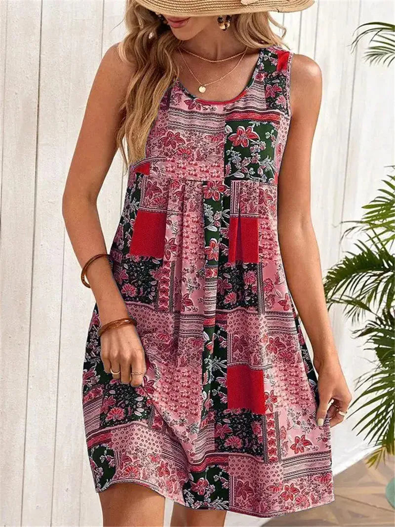Women’s Floral Print Mini Dress – Sleeveless Casual Summer Outfit (S-3XL)