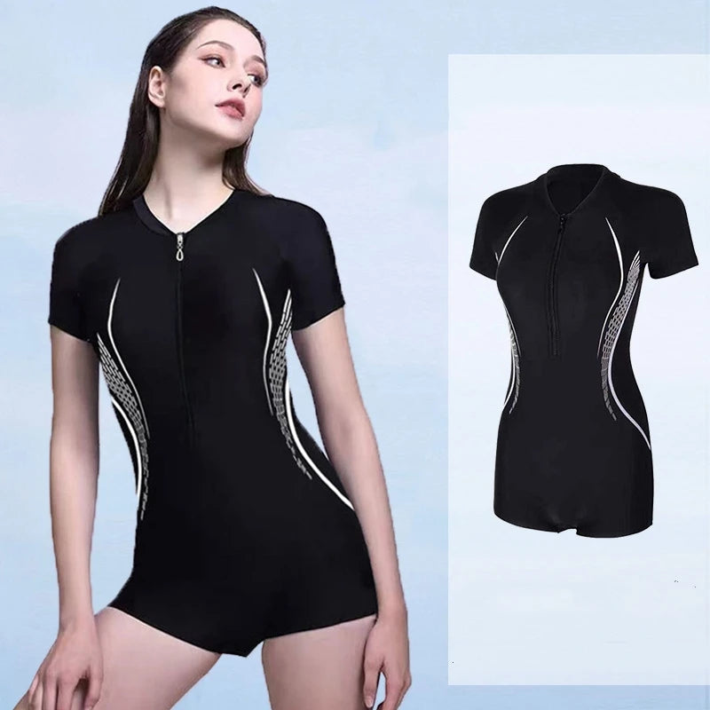 Women’s One-Piece Athletic Swimsuit – Waterproof Sun Protection
