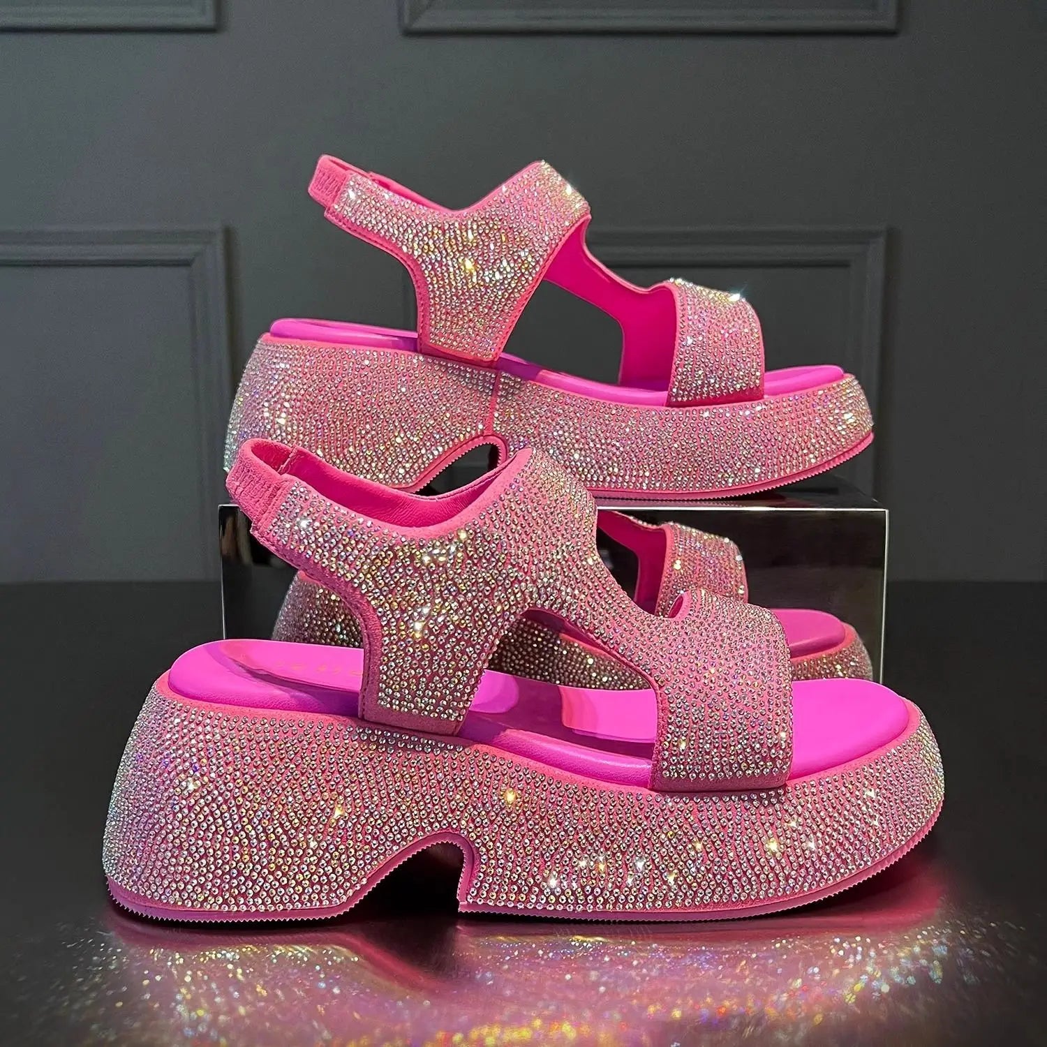 Women’s Luxury Rhinestone Thick-Soled Sandals