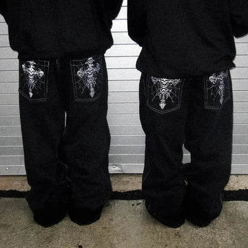 American Gothic Rock Skeleton Oversized Jeans Men