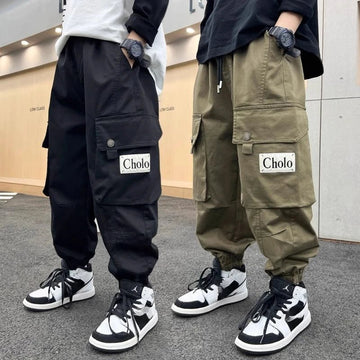 Autumn Boys Green Cargo Pants Kids Casual Sweatpants