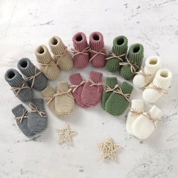 Baby Shoes and Gloves Knit Set with Butterfly Knot