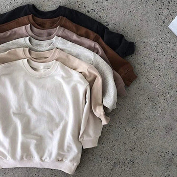 Children’s Oversized Cotton Sweatshirt – Retro Round Neck Long Sleeve