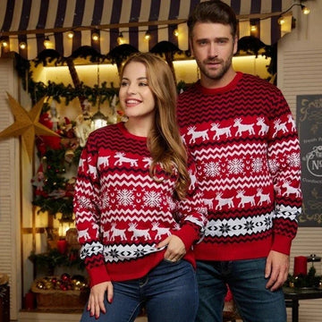 Christmas Sweaters – Unisex Winter Jacquard Knit Pullover, Warm Couples Matching Jumpers for Men & Women