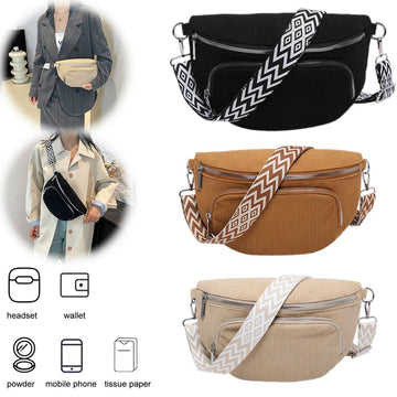 Corduroy Chest Bag – Unisex Fashion Fanny Pack with Wide Strap