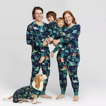 Family Christmas Matching Pajamas Set – Dinosaur Print Holiday Sleepwear for Mom, Dad, Kids, Baby & Dog