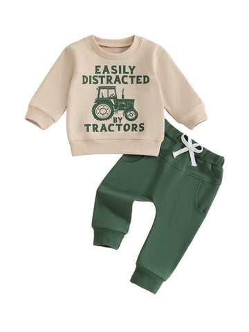 Infant Boys Winter Outfit – Tractor Print Sweatshirt & Joggers